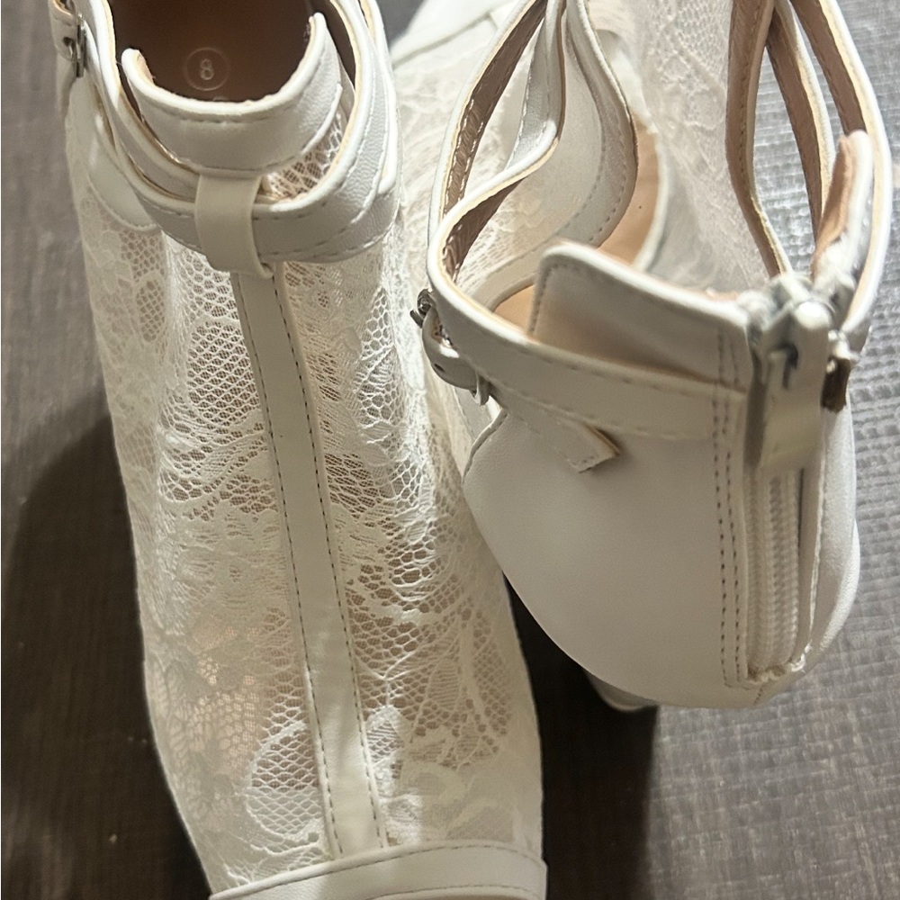 Elegant White Lace Ankle Bootie heels